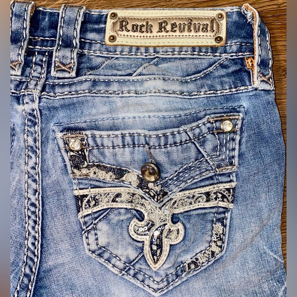 ROCK REVIVAL BARBILA STRAIGHT METALLIC SILVER LACE FLAP POCKETS RHINESTONES 25 - Picture 3 of 8